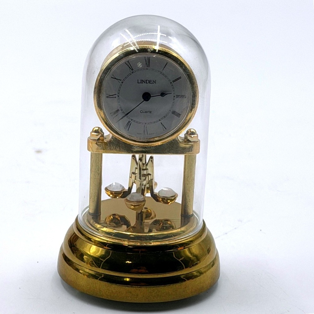 Linden West German Quartz Anniversary Dome Clock Gold Tone Roman Numerals 4.25"